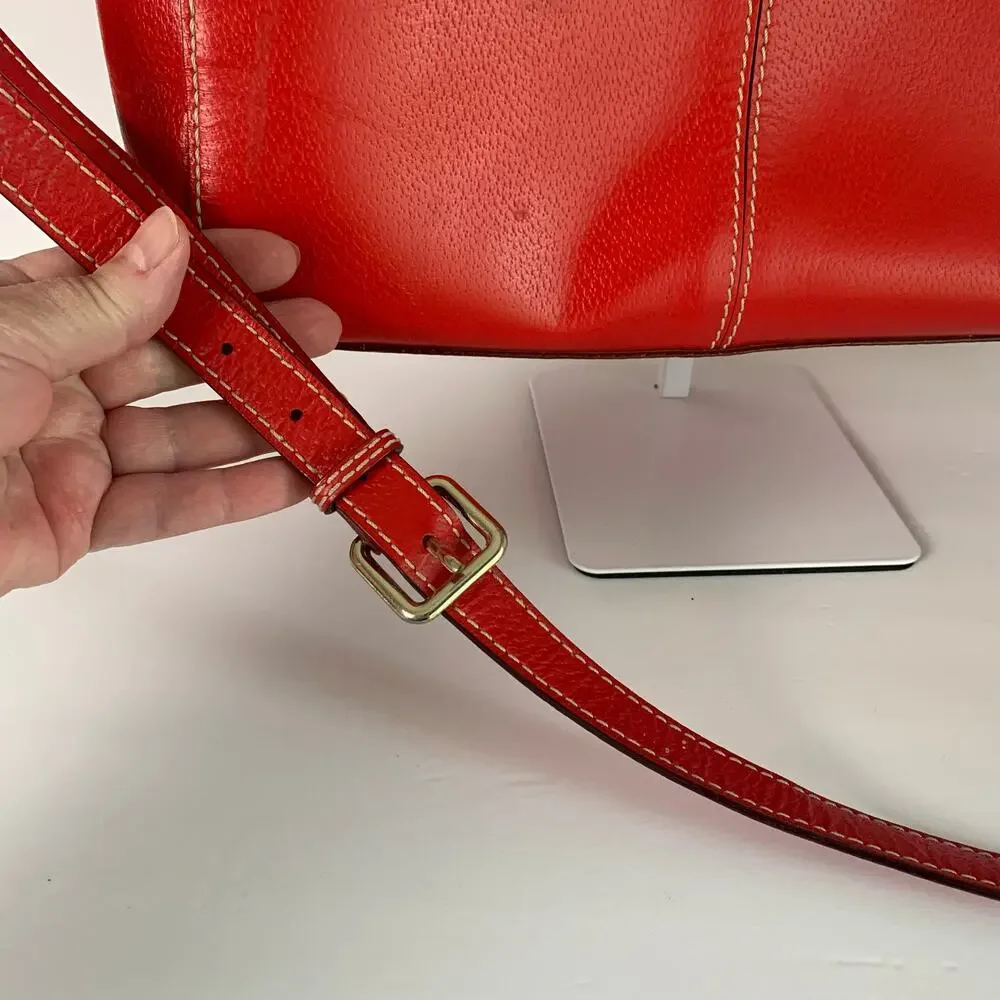 Kate Spade Red Leather Satchel Crossbody Bag Gold Hardware Polka Dot Lining